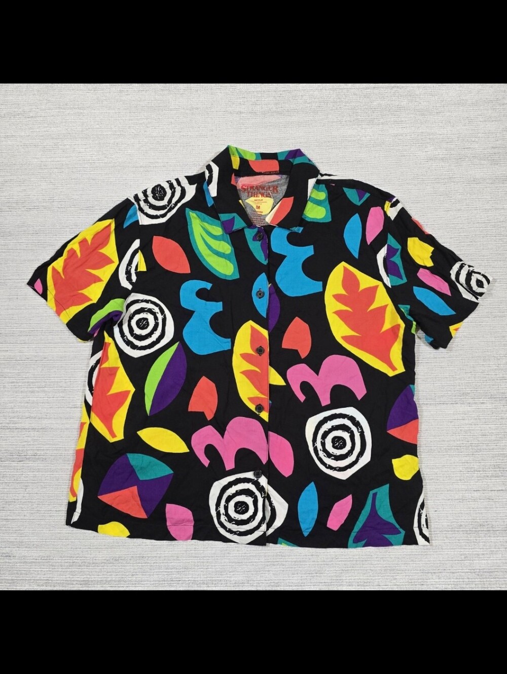 Stranger Things Season 3 Eleven Woven Top Women Sz M 80s Retro Costume Button Up